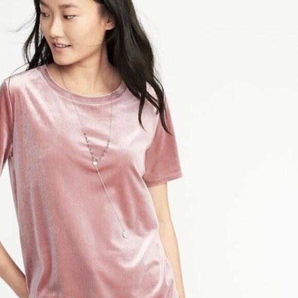 Old Navy Light Pink Velvet Short Sleeve Blouse S - Picture 1 of 5